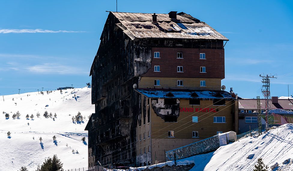 78 mennesker omkom, da der udbrød brand på skisportshotellet Grand Kartal Hotel i Tyrkiet den 21. januar 2025.