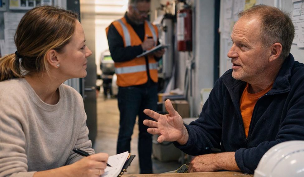 En håndværker bliver interviewet.